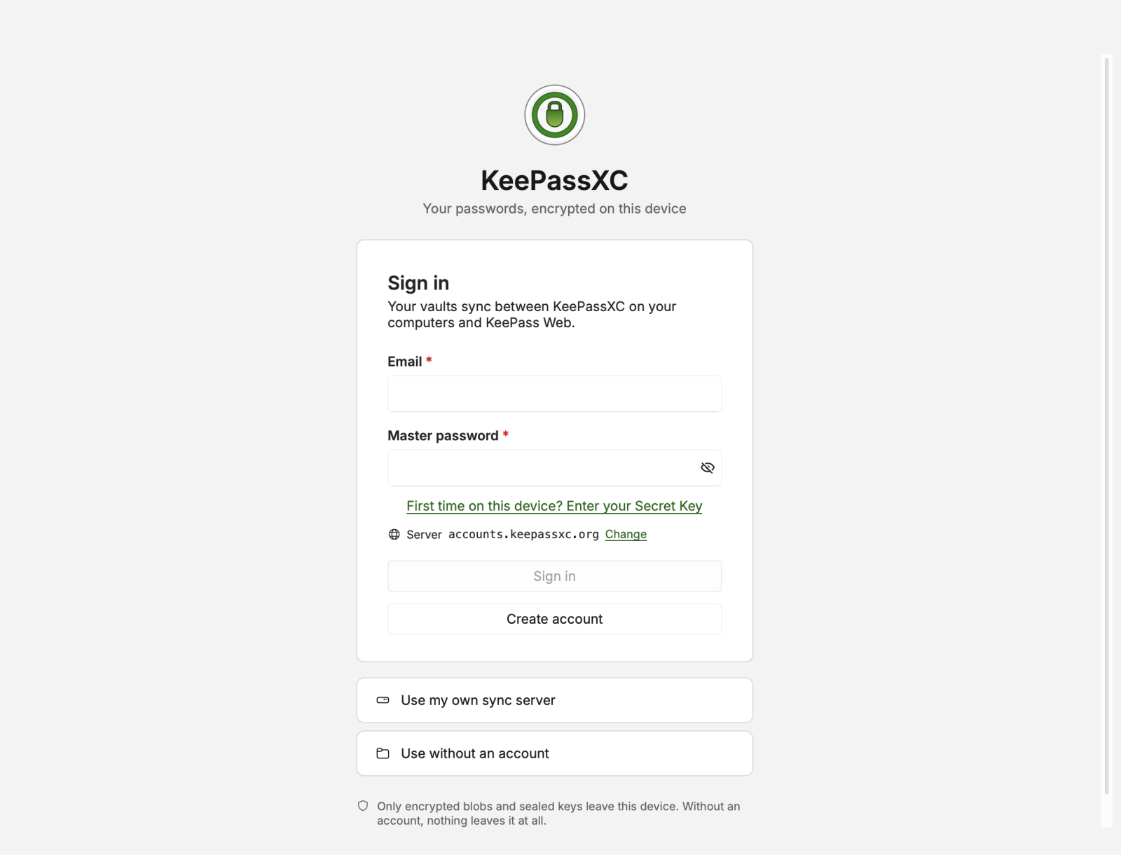 Signing in to an OpenVireo account on the start screen