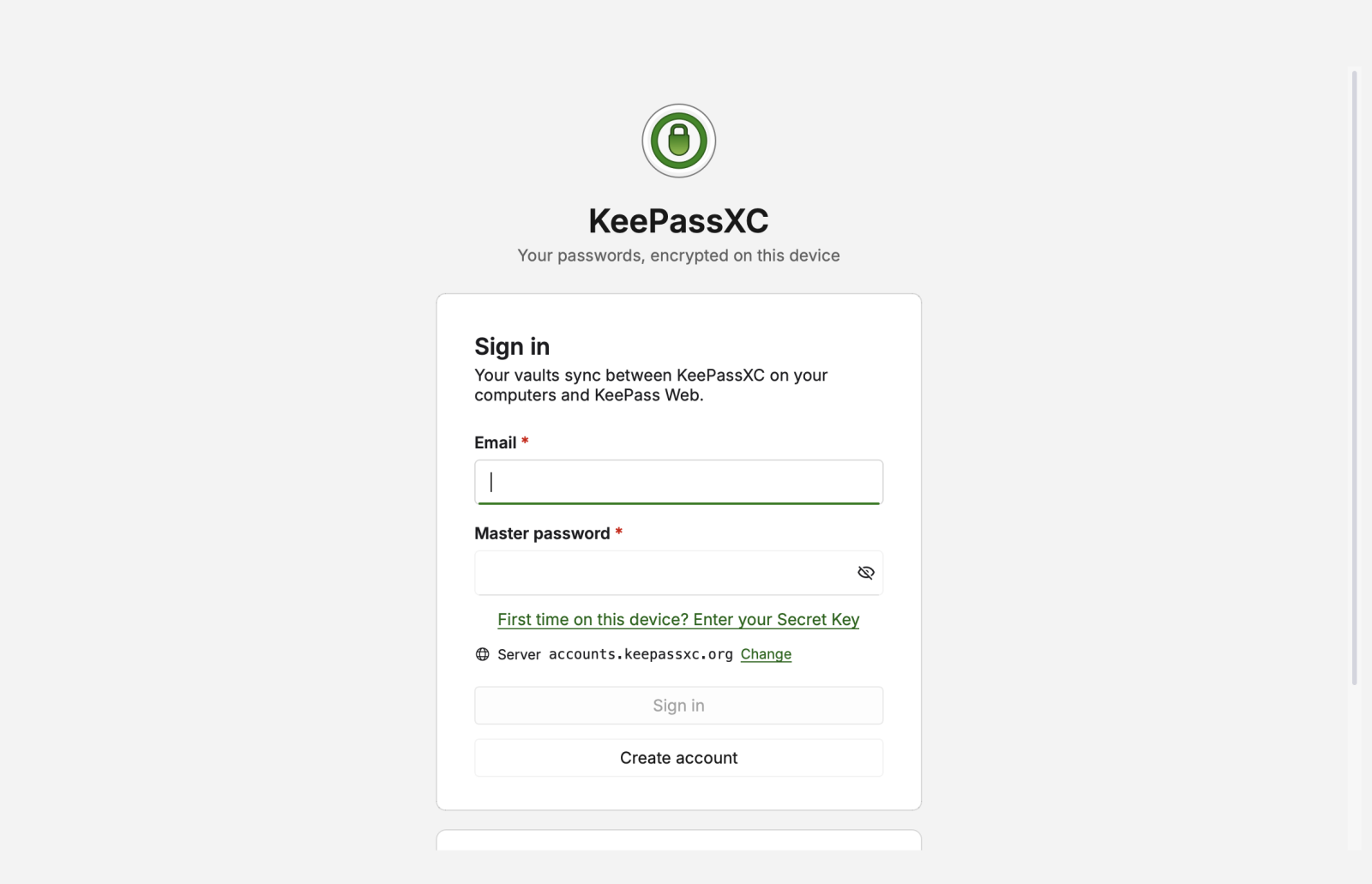 account start screen