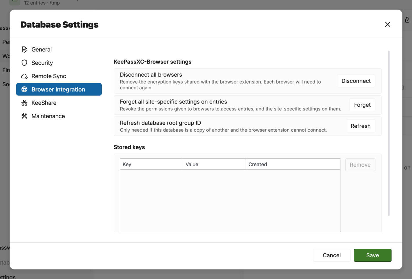 browser database settings