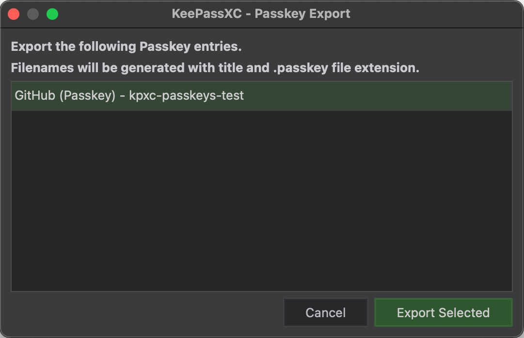 passkeys export dialog