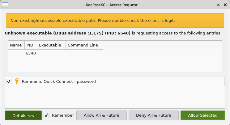 secretservice access dialog