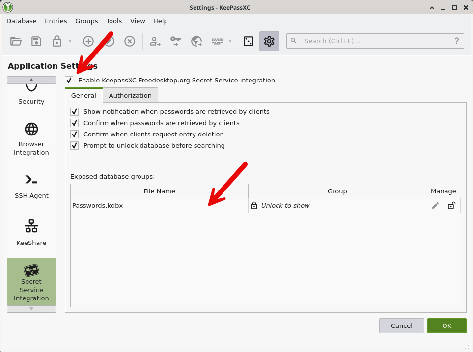 secretservice enable settings